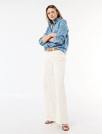 Blusa in denim con colletto a volant