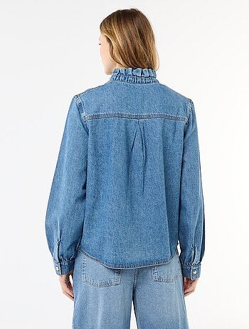 Blusa in denim con colletto a volant