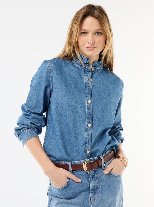 Blusa in denim con colletto a volant - Kiabi