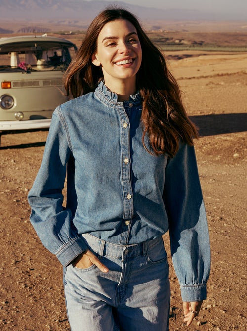 Blusa in denim con colletto a volant - Kiabi