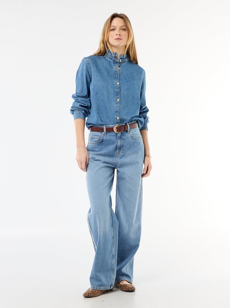Blusa in denim con colletto a volant Blu - Kiabi