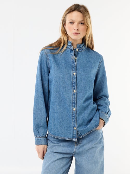 Blusa in denim con colletto a volant - Kiabi
