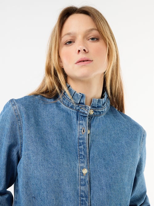 Blusa in denim con colletto a volant - Kiabi