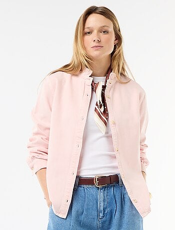 Blusa in denim con colletto a volant