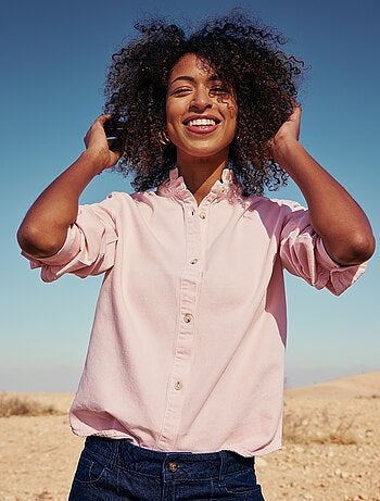 Blusa in denim con colletto a volant