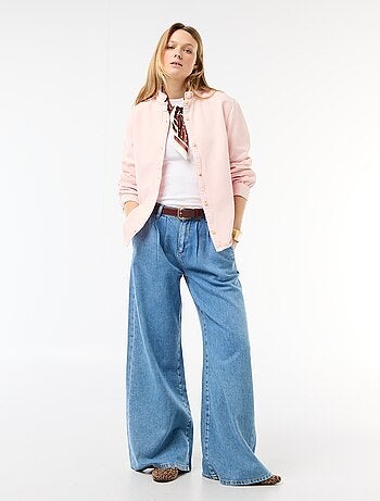 Blusa in denim con colletto a volant