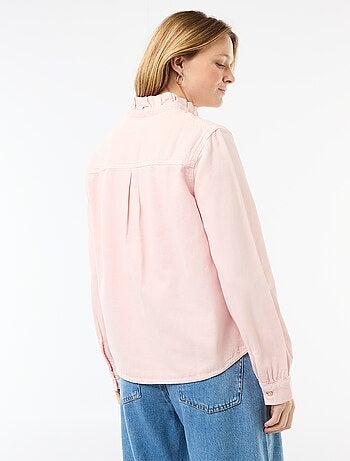 Blusa in denim con colletto a volant