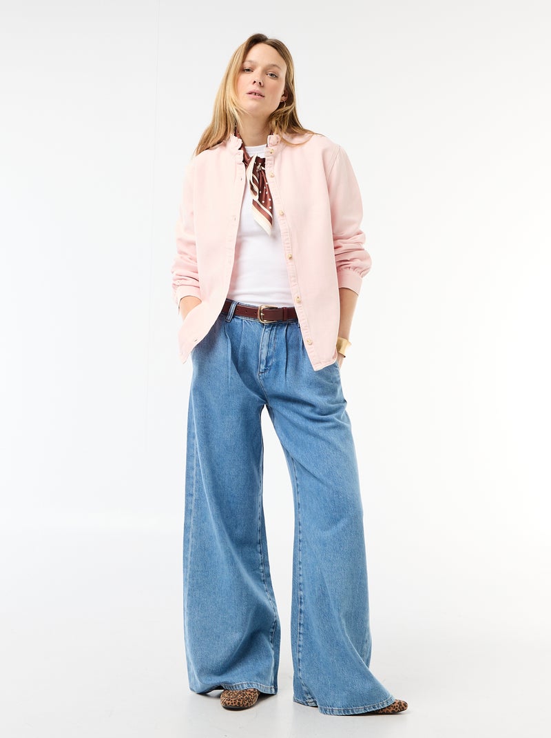 Blusa in denim con colletto a volant Rosa - Kiabi