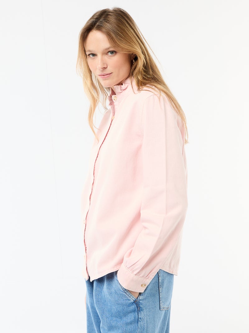 Blusa in denim con colletto a volant Rosa - Kiabi