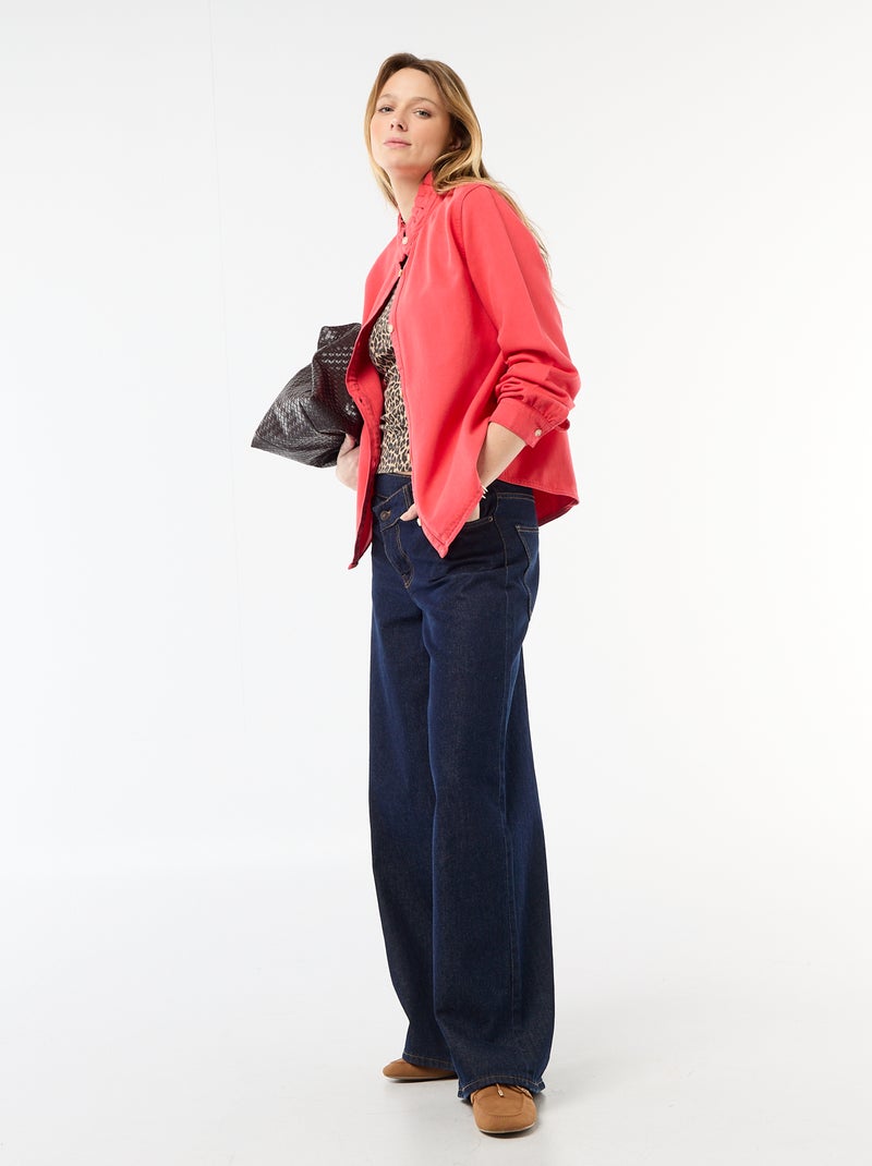 Blusa in denim con colletto a volant Rosso - Kiabi