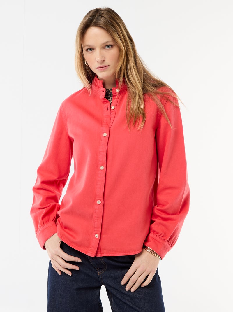 Blusa in denim con colletto a volant Rosso - Kiabi