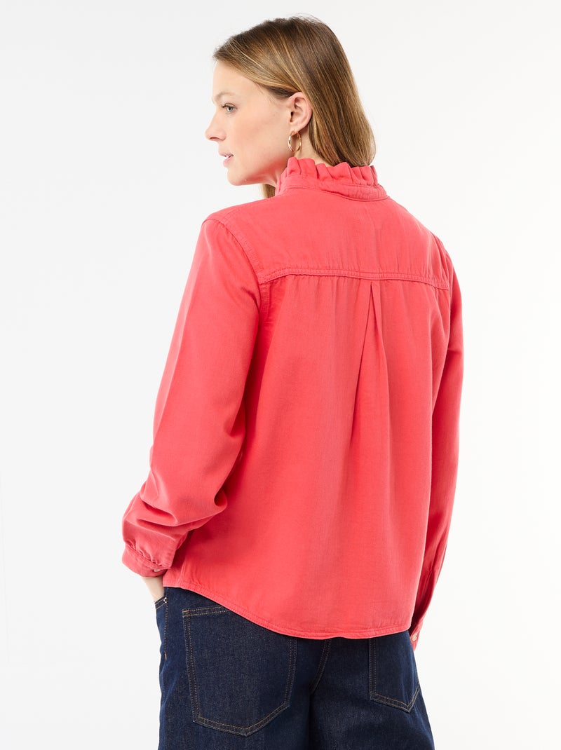 Blusa in denim con colletto a volant Rosso - Kiabi