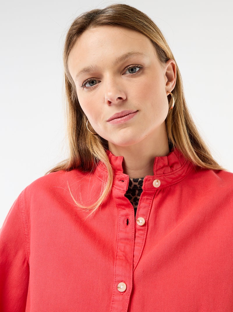 Blusa in denim con colletto a volant Rosso - Kiabi