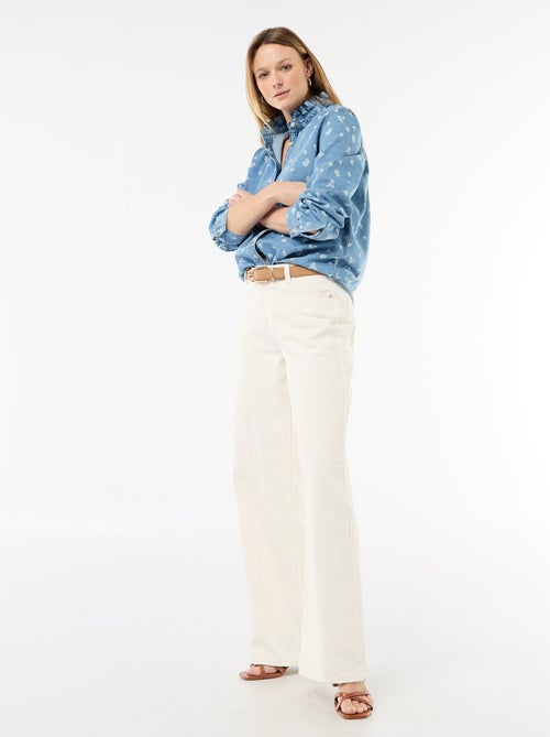 Blusa in denim floreale con colletto a volant - Kiabi