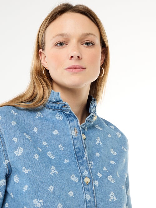 Blusa in denim floreale con colletto a volant - Kiabi