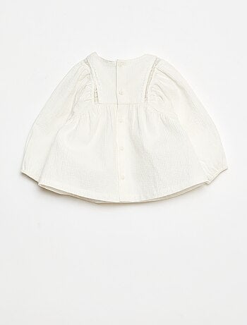 Blusa in dobby con inserto in pizzo