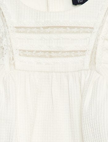 Blusa in dobby con inserto in pizzo