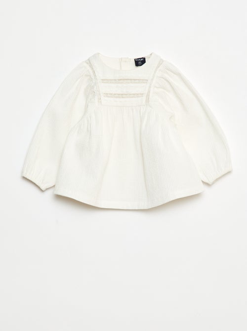 Blusa in dobby con inserto in pizzo - Kiabi