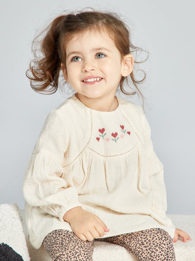 Blusa in doppia garza di cotone BIANCO - Kiabi
