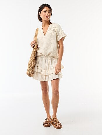 Blusa in doppia garza di cotone con ricami