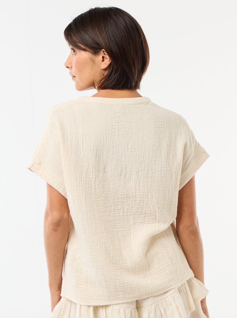 Blusa in doppia garza di cotone con ricami Bianco - Kiabi