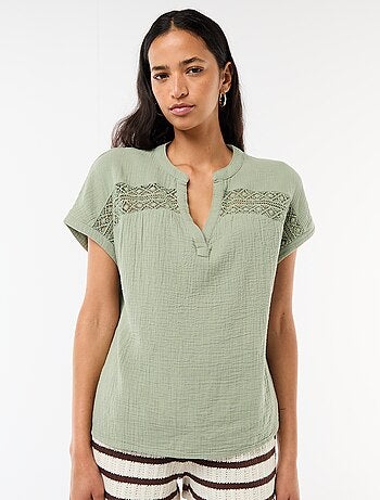 Blusa in doppia garza di cotone con ricami