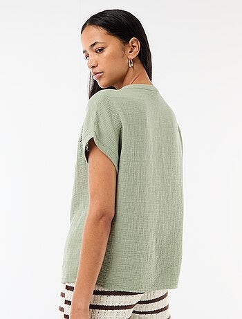 Blusa in doppia garza di cotone con ricami