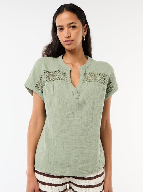 Blusa in doppia garza di cotone con ricami - Kiabi