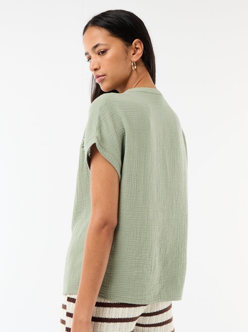 Blusa in doppia garza di cotone con ricami - Kiabi