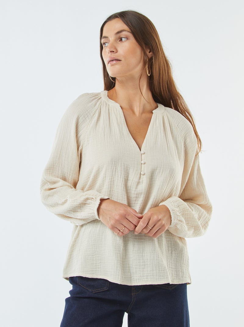 Blusa in garza di cotone Beige - Kiabi