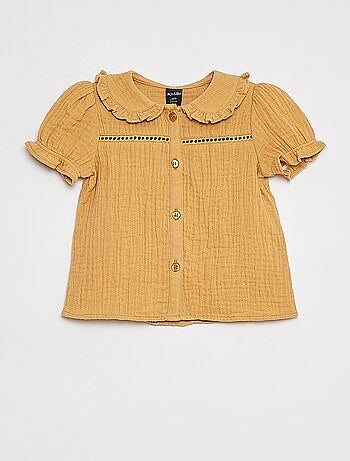 Blusa in garza di cotone con colletto claudine