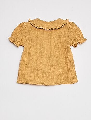 Blusa in garza di cotone con colletto claudine