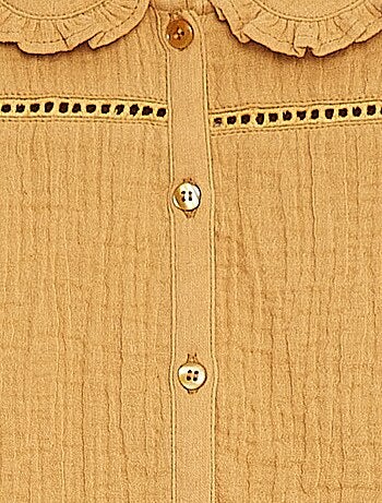 Blusa in garza di cotone con colletto claudine