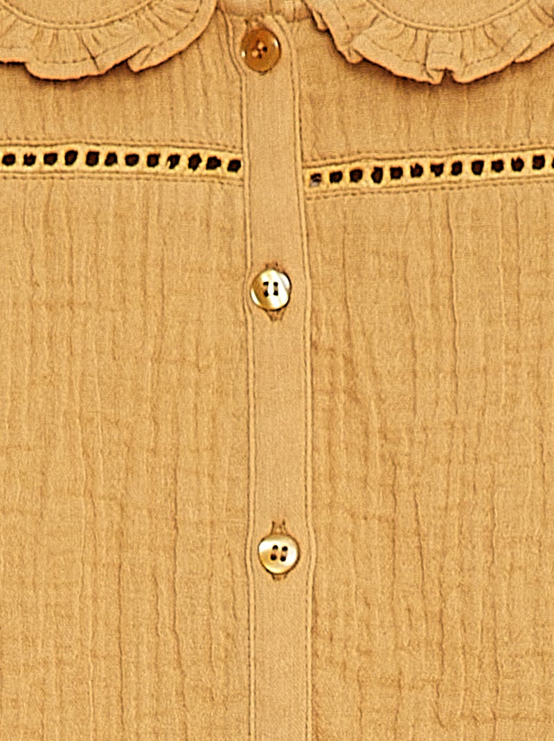 Blusa in garza di cotone con colletto claudine BEIGE - Kiabi