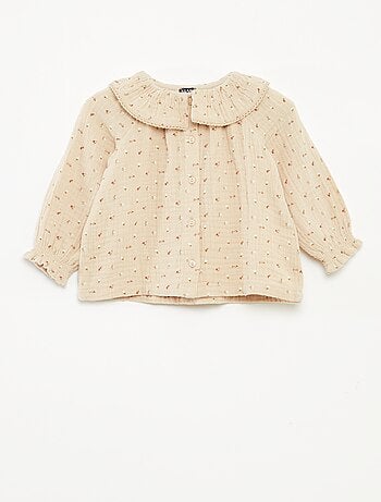Blusa in garza di cotone con colletto claudine