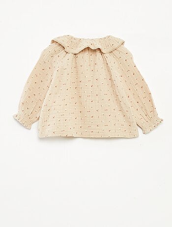 Blusa in garza di cotone con colletto claudine
