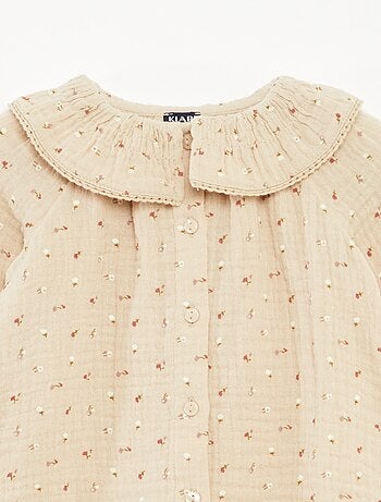 Blusa in garza di cotone con colletto claudine