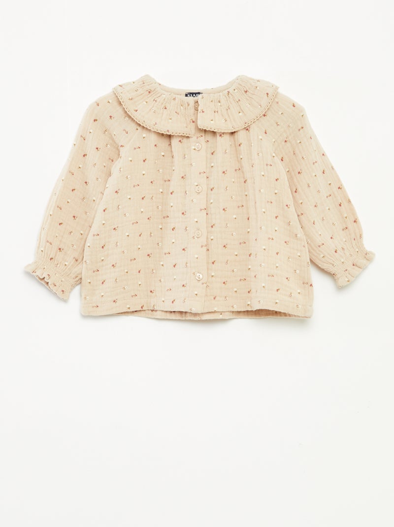 Blusa in garza di cotone con colletto claudine Beige - Kiabi