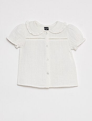 Blusa in garza di cotone con colletto claudine