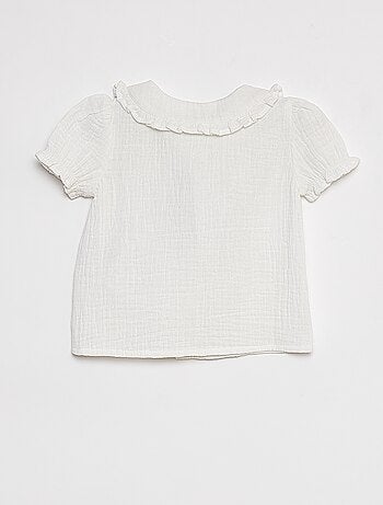 Blusa in garza di cotone con colletto claudine