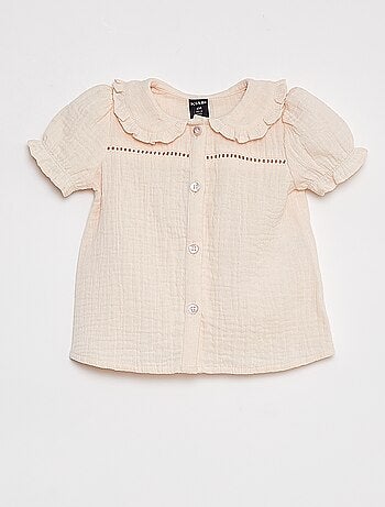 Blusa in garza di cotone con colletto claudine