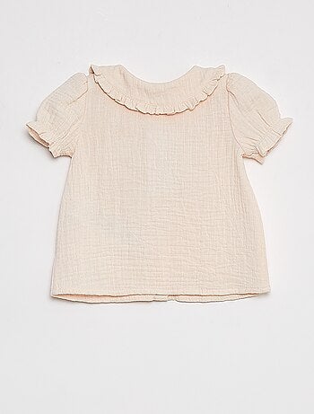 Blusa in garza di cotone con colletto claudine