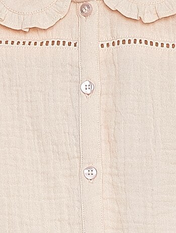 Blusa in garza di cotone con colletto claudine