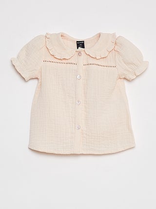 Blusa in garza di cotone con colletto claudine