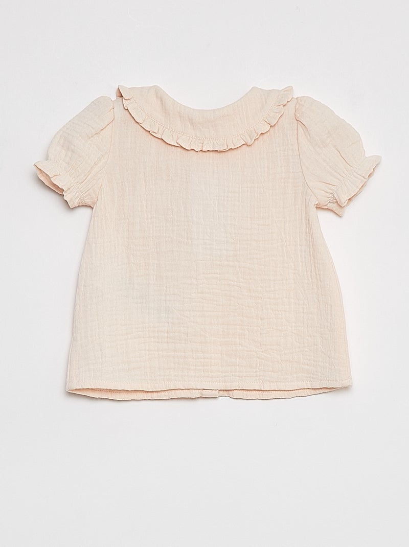 Blusa in garza di cotone con colletto claudine ROSA - Kiabi