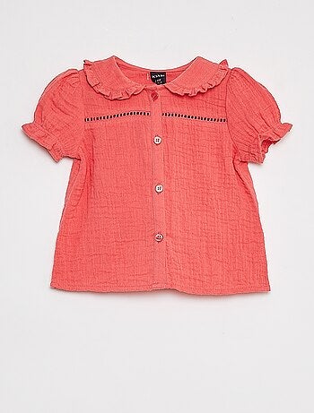 Blusa in garza di cotone con colletto claudine