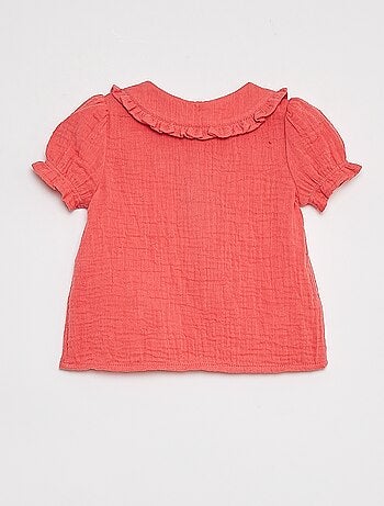 Blusa in garza di cotone con colletto claudine