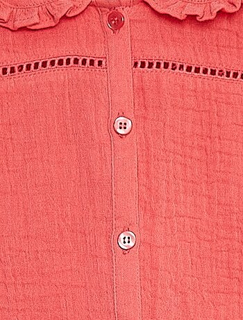 Blusa in garza di cotone con colletto claudine