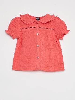 Blusa in garza di cotone con colletto claudine
