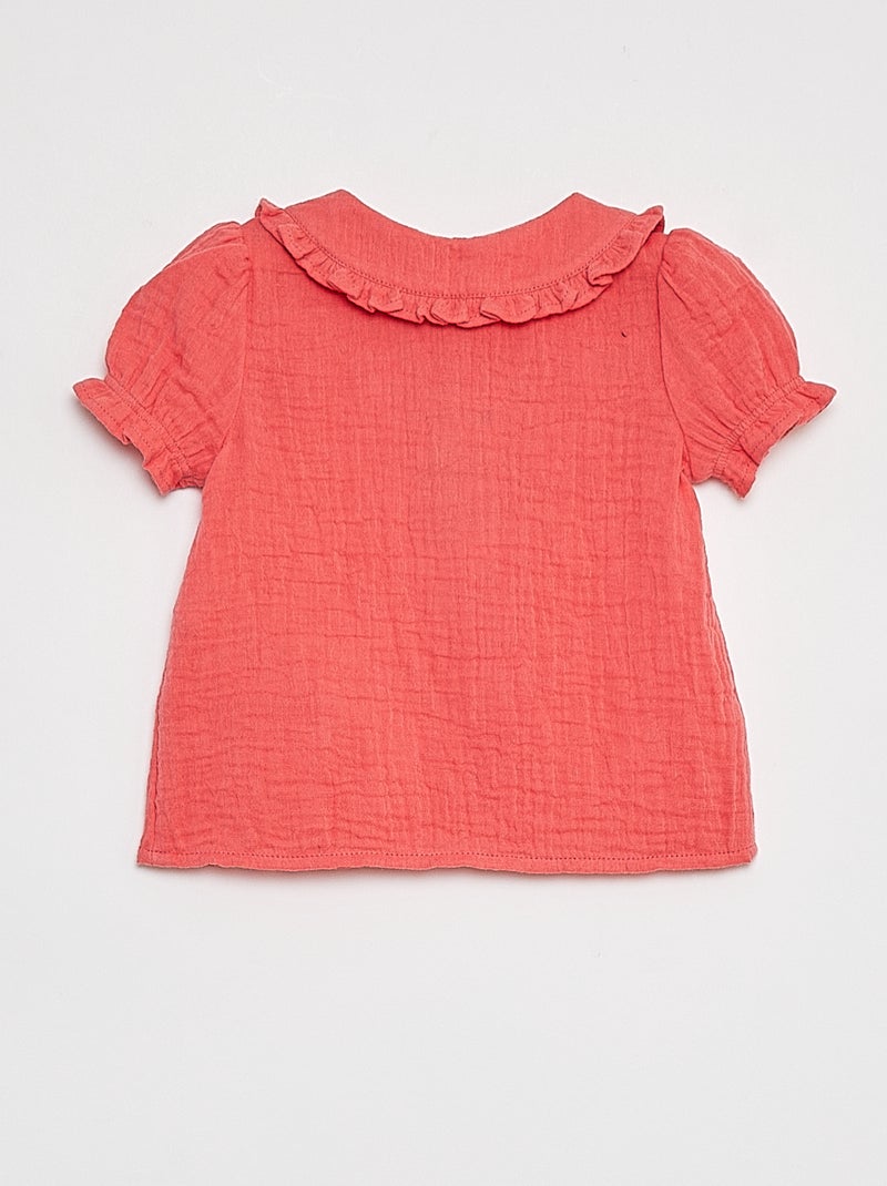 Blusa in garza di cotone con colletto claudine ROSA - Kiabi